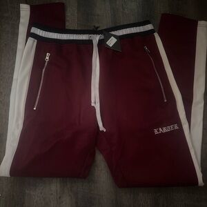 New Men’s Karter Collection Maroon Track Pants with White Stripes